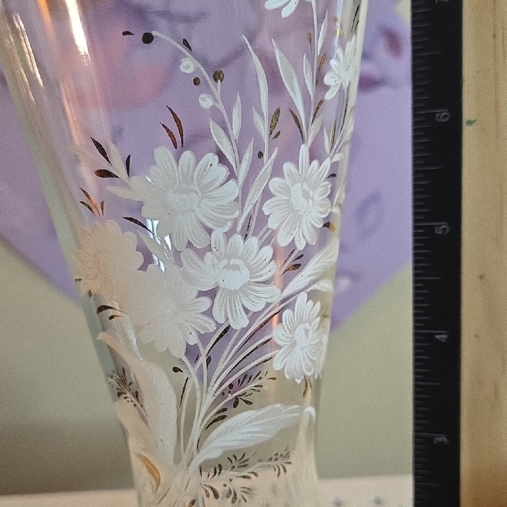Floral Etched Glass Vase - Picture 2 of 7